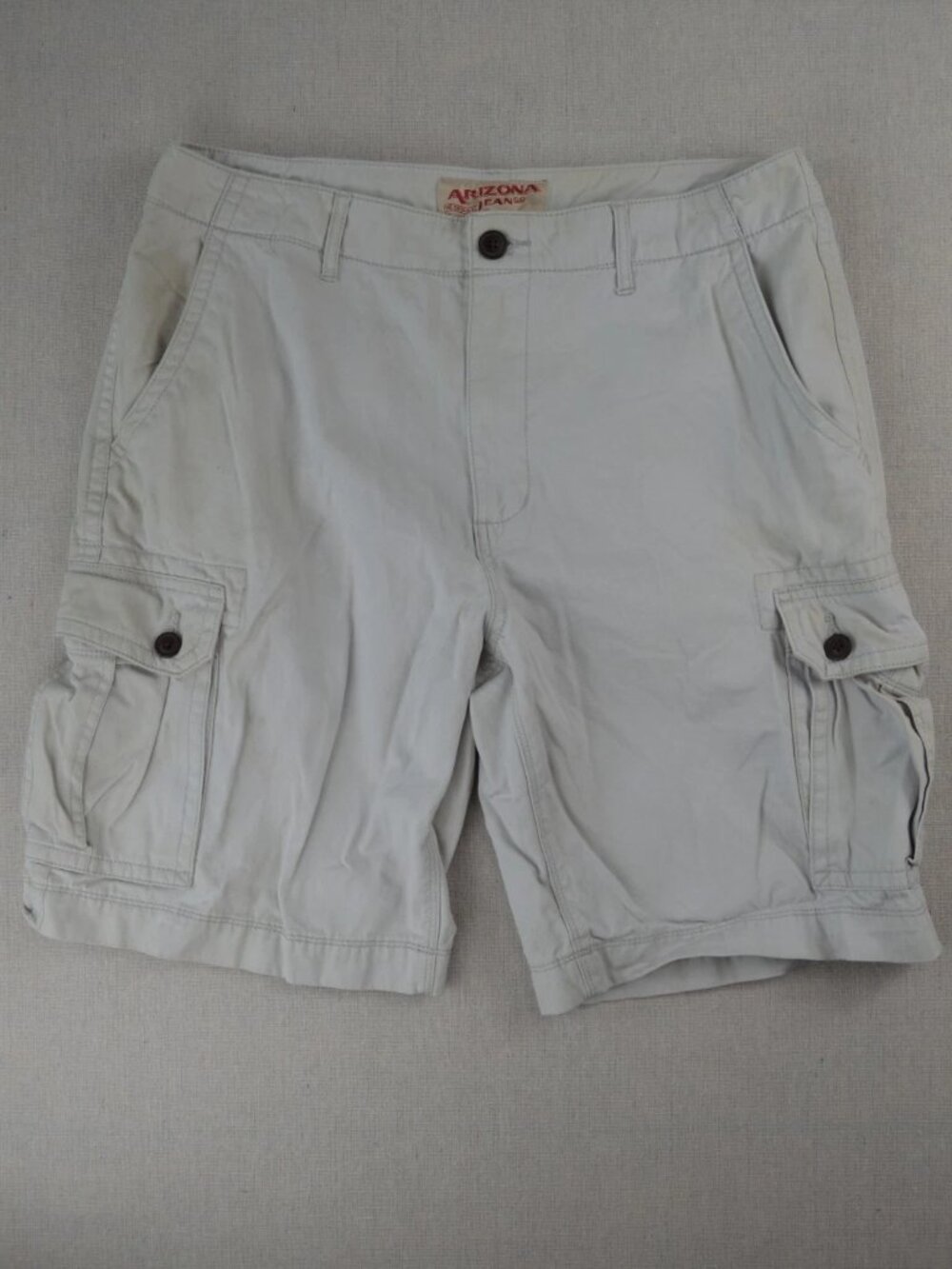 Arizona Jean Co. Mens Ivory Denim Cargo Shorts Flat Front Utility Flap Pockets